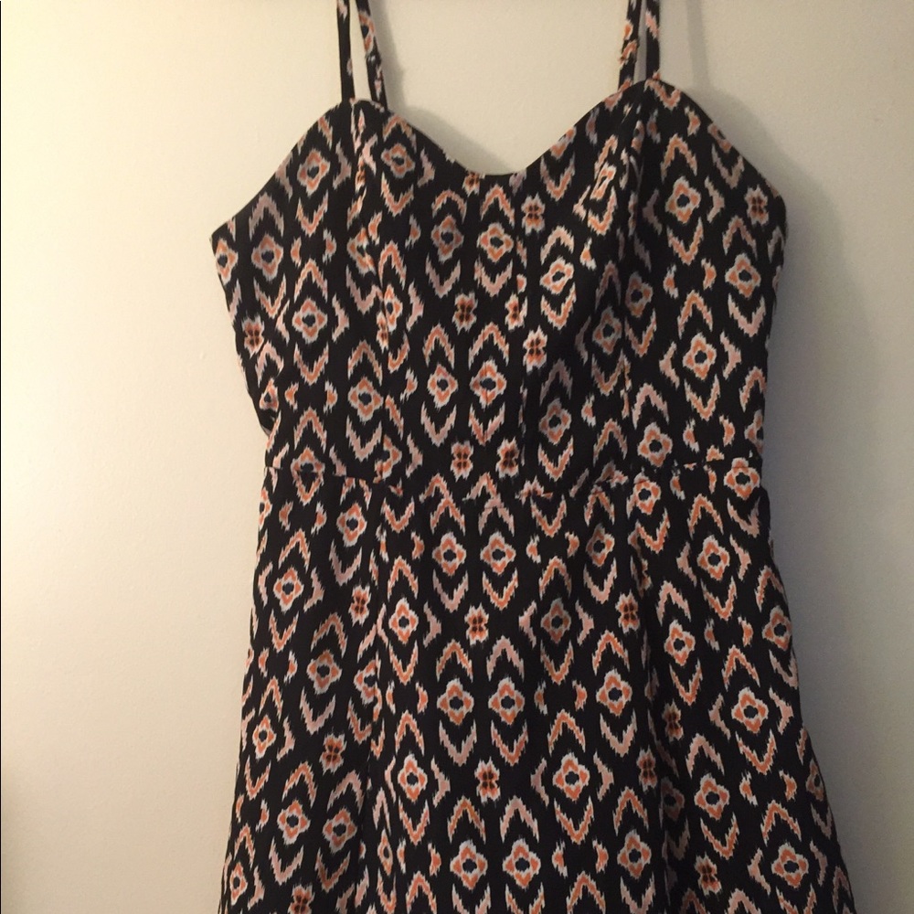 Black and orange cocktail dress.